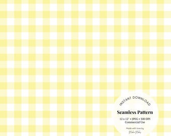 Yellow Gingham Seamless Pattern: Pastel Plaid Digital Paper (JPG Downloadable File)