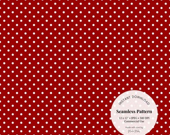 White Dots on Crimson – Seamless Red Polka Dot Digital Paper for Holidays, Cards & Retro Crafts JPG