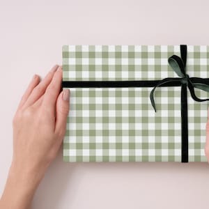 Gift wrap using olive green gingham seamless digital paper – perfect for rustic packaging