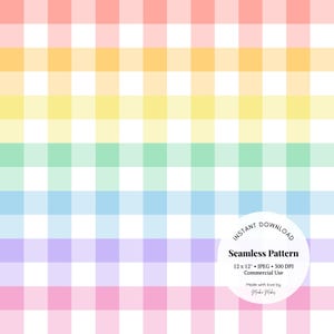 Pastellfärgat regnbågsmönster i gingham-mönster: Scrapbookingpapper för barnrumsdekor (digital nedladdning av JPG)