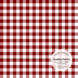 May include: A seamless digital paper pattern with a red and white gingham design. The pattern is 12 inches by 12 inches and 300 DPI. It is for commercial use.