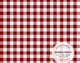 Maroon Gingham Digital Paper: Rustic Checkered Pattern (JPG Download, 12x12 inches, 300 DPI)