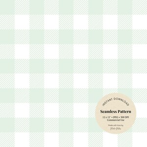 Könnte beinhalten: Ein nahtloses digitales Papiermuster mit einem hellgrünen und weißen Gingham-Design. Das Muster ist 12 Zoll mal 12 Zoll groß und hat 300 DPI. Es ist für kommerzielle Zwecke bestimmt.
