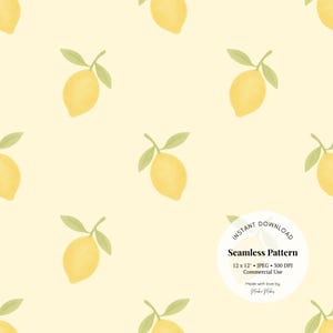 Modèle sans couture citron - papier numérique aquarelle agrumes JPG, fruits d'été à imprimer pour décoration de cuisine et travaux manuels sur tissu