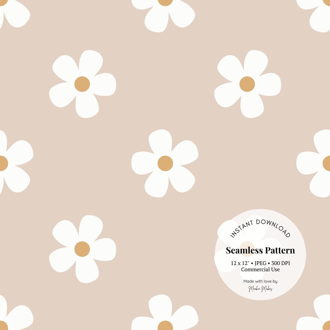 Boho Daisy Seamless Pattern - Neutral Floral Digital Paper (JPG & TIFF ...