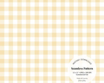 Butter Yellow Gingham Seamless Pattern: Cottagecore Plaid Digital Paper (JPG Downloadable File)