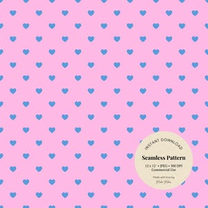 blue heart pattern – pink background digital paper, seamless JPG for scrapbooking & crafts