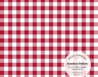 Red Gingham Digital Paper: Seamless Checkered Pattern for Farmhouse Decor (JPG Download)