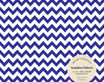 Royal Blue Chevron Digital Paper: Zig Zag Pattern for Crafts (JPG Download 12x12")