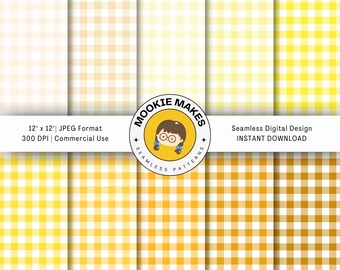 Yellow Gingham Seamless Pattern: Boho Digital Paper (Commercial Use)
