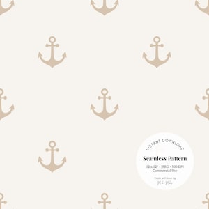 Motivo con ancora nautica – carta digitale marittima beige per carta da regalo, decorazioni per baby shower o lavori artigianali – download JPG senza soluzione di continuità