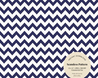 Navy Chevron Digital Paper: Zig Zag Printable Background (JPG Download 12x12")