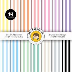 Carta digitale a strisce pastello – Motivo a strisce arcobaleno in 14 colori, sfondo minimalista senza soluzione di continuità per scrapbooking o artigianato, download JPG