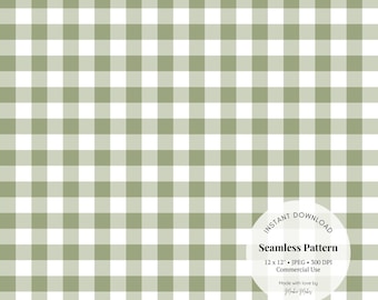 Olive Green Gingham Pattern: Rustic Checkered Digital Paper (JPG Download)