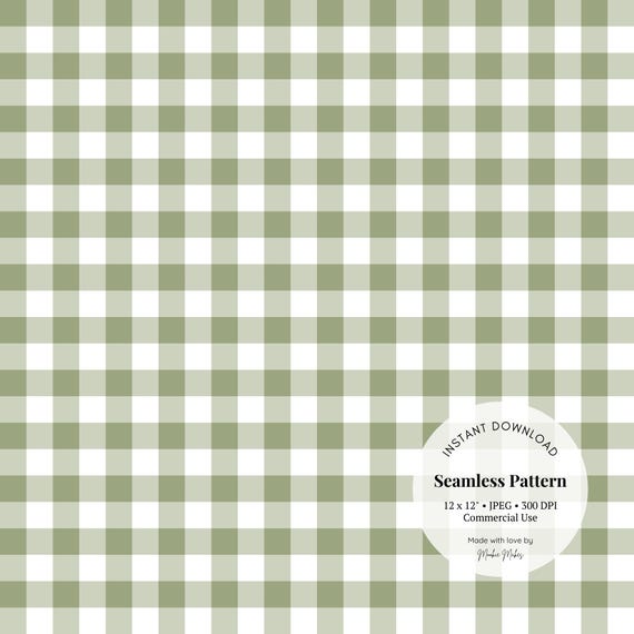 Olive Green Gingham Pattern: Rustic Checkered Digital Paper (JPG Download)