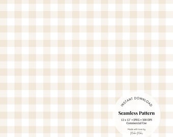 Patrón sin costuras de cuadros vichy crema: papel digital JPG neutro claro para scrapbooking, tela y papel de regalo.