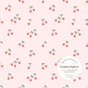 Kirsche Musterdesign, Digitaler Download - Rosa Kirsche Papier, Kawaii Nursery JPG für Stoff & Scrapbooking