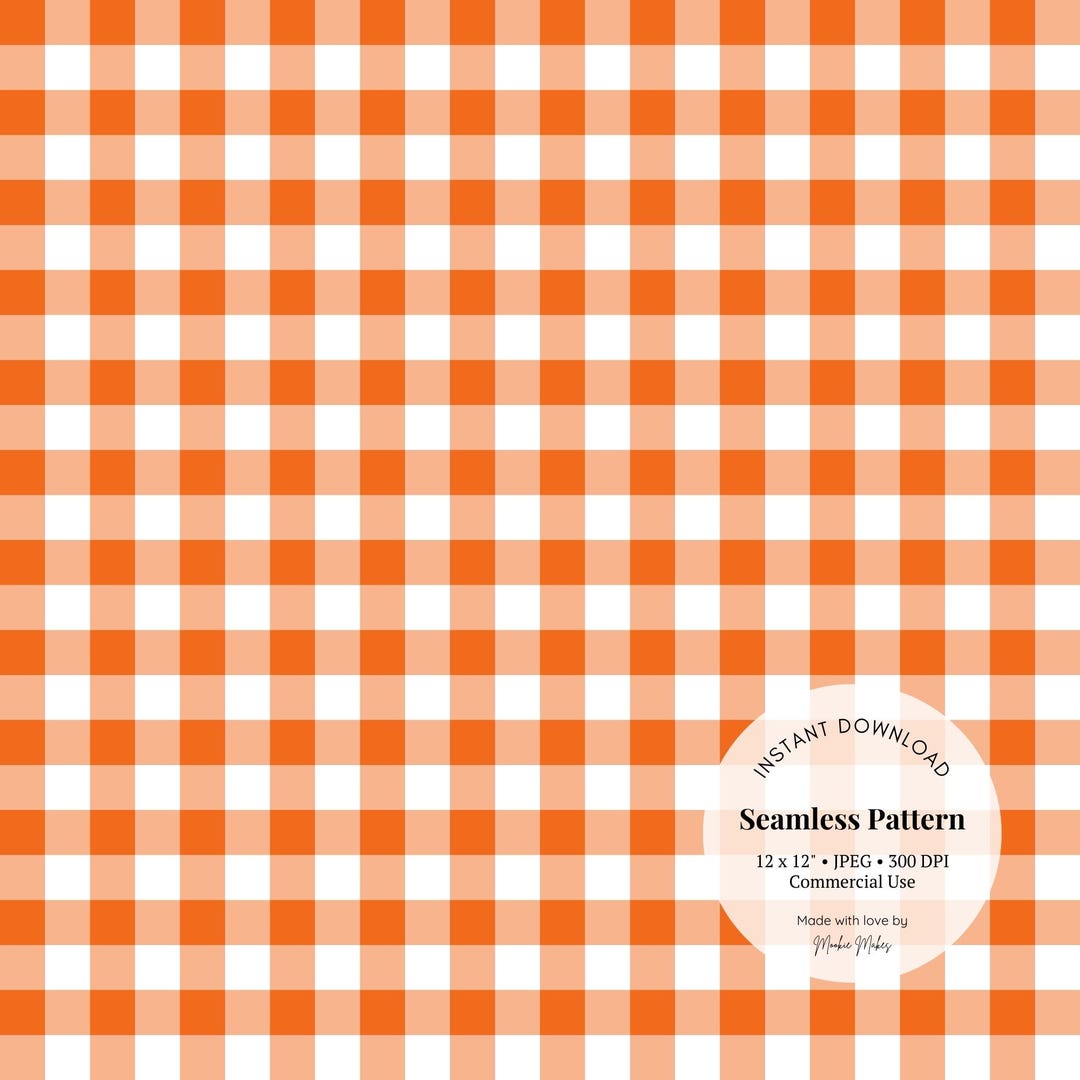 Orange Gingham Seamless Pattern: Clementine Checkered Digital Paper ...