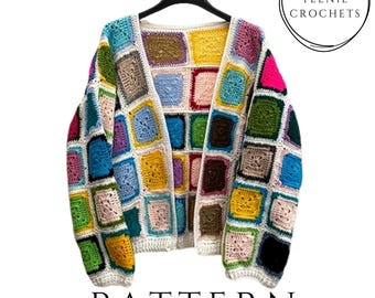 Patrón de cárdigan cuadrado de la abuela a crochet / Ropa bohemia original / Descarga en PDF