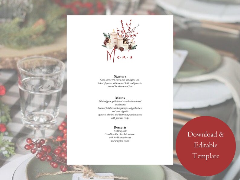Editable Christmas Dinner Menu Template Printable Christmas - Etsy