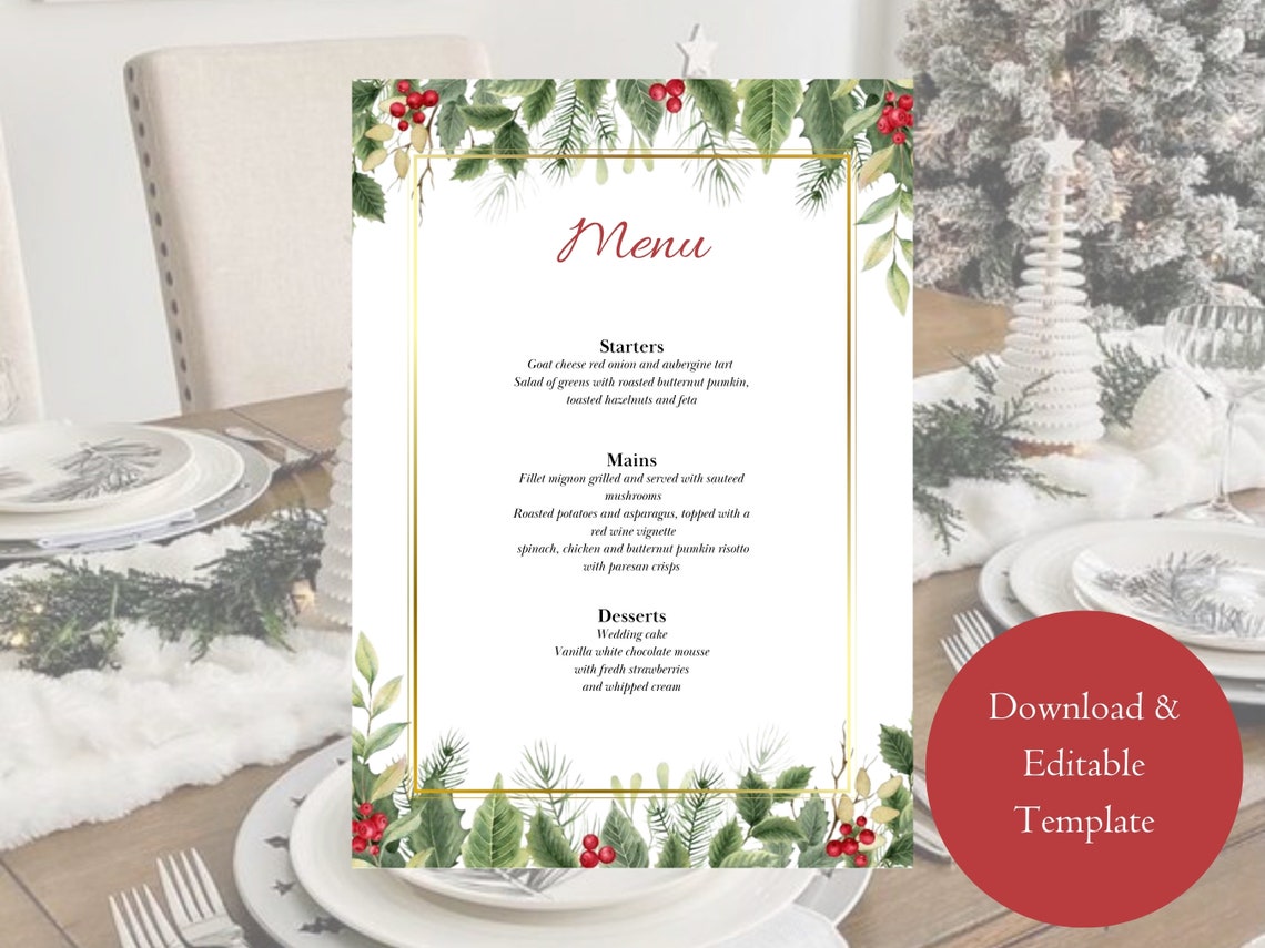 Editable Christmas Dinner Menu Template Printable Christmas - Etsy