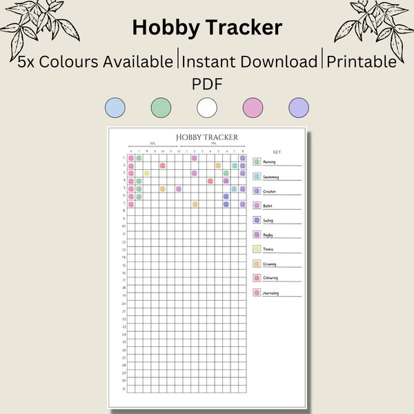 Hobby Tracker -Journal Page - Printable Tracker - Habit Tracker - Hobby Journal - Wellness Tracker