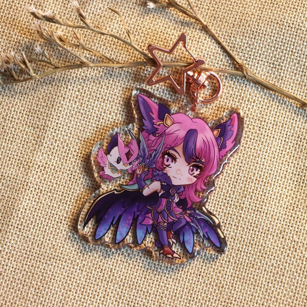 Cute League of Legends Dark Star Guardian Xayah-inspired keychains