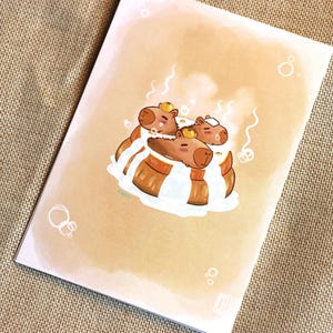 Süße Anime aesthetic inspired  Capybara in Bath Onsen Postkarte Print