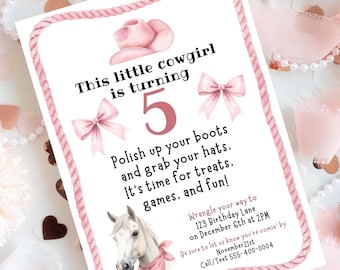 Blush Pink Cowgirl Birthday Invitation: Western Girl Party, Editable Canva Template (Digital Download)