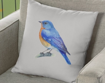 Blue Bird Pillow - Pretty Vintage Style Bird Pillow, bluebird pillow, vintage bird, bird decor, vintage bird pillow