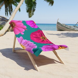 Beach Towel - Bright Flowers, pretty beach towel, pretty beach blanket, floral beach towel, floral beach blanket, flower beach, zinnia gift