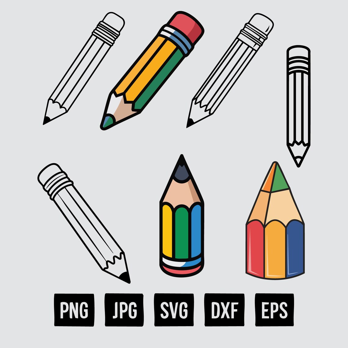 Pencil SVG Bundle, Pencil SVG Cut Files for Cricut, Pencil Clipart ...