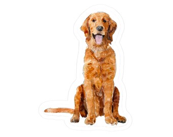 Pegatina de acuarela dibujada a mano con un Golden Retriever / Pegatina troquelada