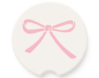 Posavasos de esteatita con lazo rosa / Detalle decorativo femenino