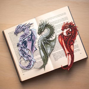 Dragon Bookmark Set : Fantasy Cutout Bookmarks, Unique Gift for Book Lovers, D&D Fans, Mythical Creatures, Handmade Reading Accessory