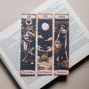 Tarot Bookmarks Set #3 | The Lovers, The Chariot, Strength | Major Arcana | Witchy Gifts, Occult Book Accessories for Readers