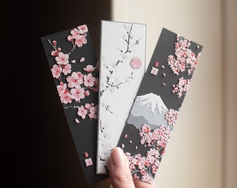 Cherry Blossom Bookmark Set | Japanese Sakura, Mt. Fuji Aesthetic | Cute Floral Bookmark Gift for Book Lovers & Journalers