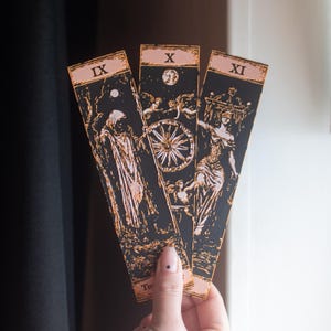 Tarot Bookmarks Set #4 | The Hermit, Wheel of Fortune, Justice | Major Arcana | Witchy Gifts, Occult Book Accessories for Readers