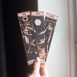 Tarot Bookmarks Set #3 | The Lovers, The Chariot, Strength | Major Arcana | Witchy Gifts, Occult Book Accessories for Readers