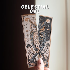 Celestial Owl Bookmark Set | Sun and Moon Bookmarks for Readers | Mystical Gift for Book Lovers, Fantasy, Astrology & Nature Fans