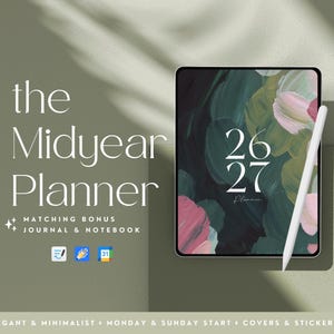 2026-2027 Midyear Digital Planner | Minimalist Hyperlinked Daily, Weekly, Monthly (Digital Download)