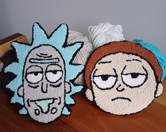 Rick and Morty Punch Needle Handmade Drink Coaster Set, Birthday Gift for Her / Him, Unique Home Decor