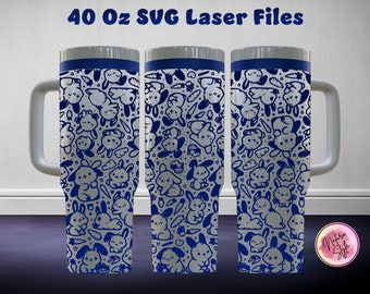 Niedliches Kaninchen 40 Oz Becher Laser SVG-Datei Nahtloses Becherdesign, niedliches Kaninchen Laser graviert Full Wrap
