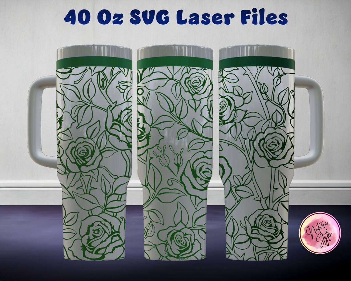Rose Pattern 40 Oz Tumbler Laser SVG File Seamless Tumbler Design, Rose ...
