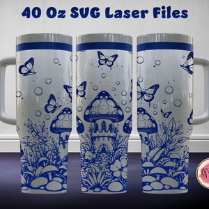 Mushroom Palace 40 Oz Tumbler Laser SVG File Seamless Tumbler Design, Mushroom Palace Laser Engrafed Full Wrap