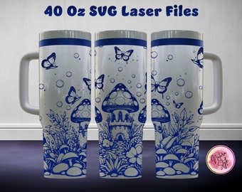 Mushroom Palace 40 Oz Tumbler Laser SVG Archivo Diseño de vaso sin costuras, Mushroom Palace Grabado con láser Envoltura completa