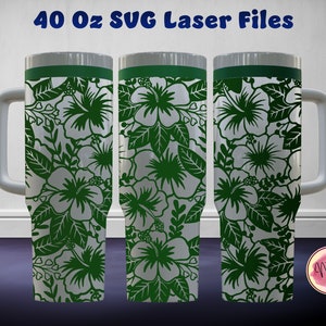 Hibiscus V2 Flower 40 Oz Tumbler Laser SVG File Seamless Tumbler Design, Hibiscus V2 Laser Engrafed Full Wrap