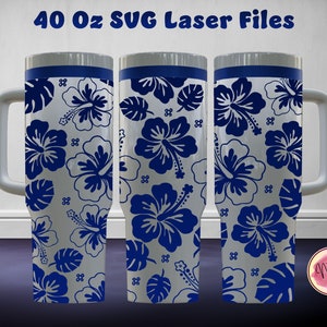 Hibiscus Flower 40 Oz Tumbler Laser SVG File Seamless Tumbler Design, Hibiscus Laser Engrafed Full Wrap