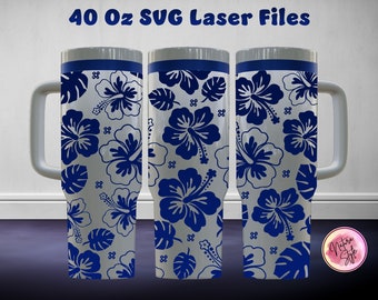 Hibiscus Flower 40 Oz Tumbler Laser SVG File Seamless Tumbler Design, Hibiscus Laser Engrafed Full Wrap