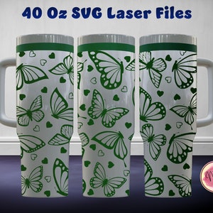 Butterfly Pattern 40 Oz Tumbler Laser SVG File Seamless Tumbler Design, Butterfly Pattern Laser Engrafed Full Wrap